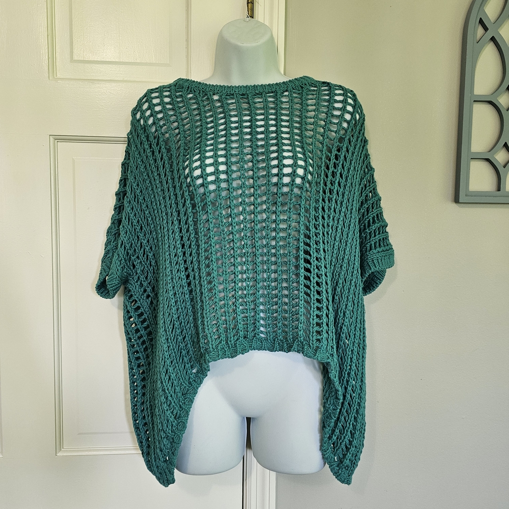 BiBi Green Shrug Poncho with Mesh Knit